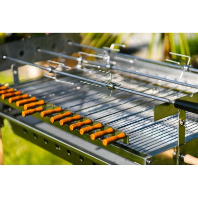 Large Maxking 1129 Stainless steel Charcoal Barbecue side skewer view